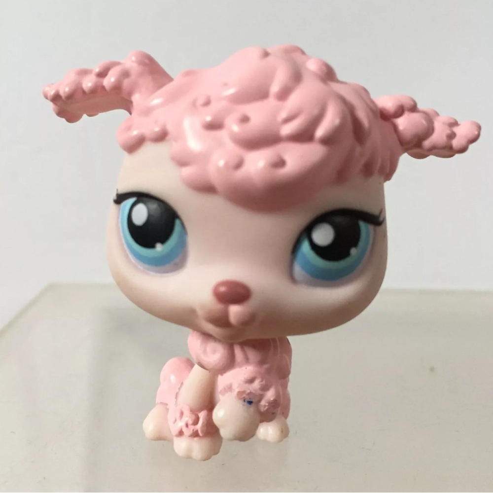 Littlest Pet Shop Authentic #48 Pink French Poodle Dog Puppy Blue Dot Eyes LPS